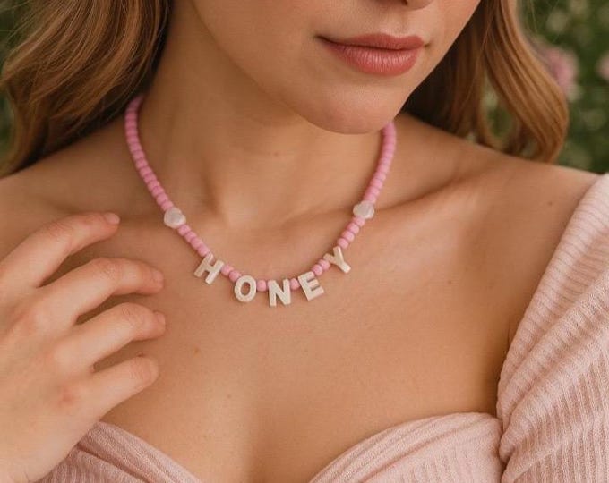 Custom name necklace, Seed bead necklace, Mother of Pearl name necklace, Custom initial necklace, Custom bead necklace, Custom choker