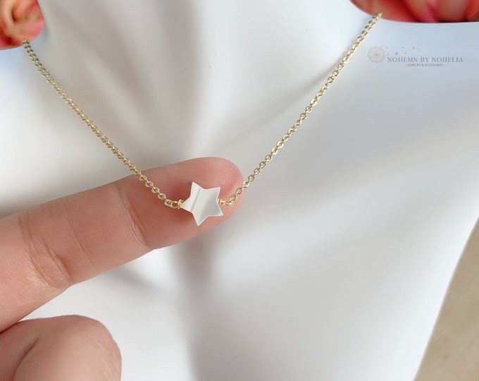 Gold plated star necklace, Tiny star necklace, mother of pearl choker, June birthstone necklace, Dainty star necklace, gold chocker necklace