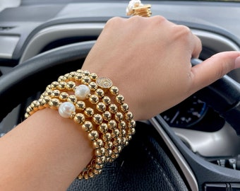 Gold Ball Bracelet, Beaded ball Bracelet, dainty gold bracelet, simple bead bracelet, stretch bracelet, gold stack bracelet, gift for her