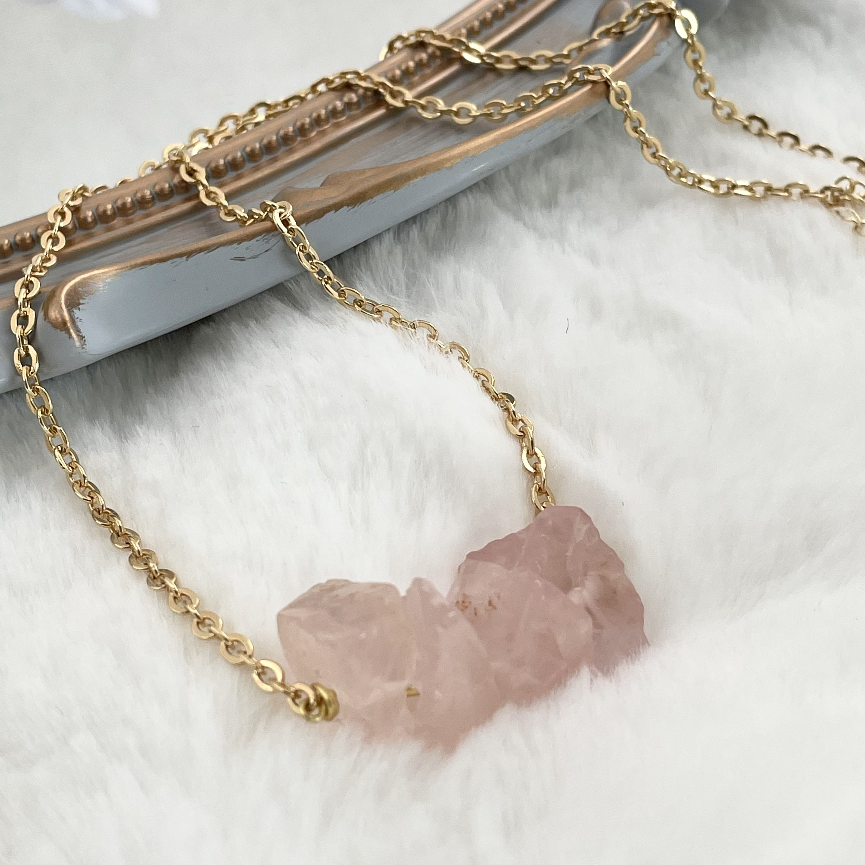 Raw Rose Quartz necklace, Genuine Rose Quartz, natural stone statement ...