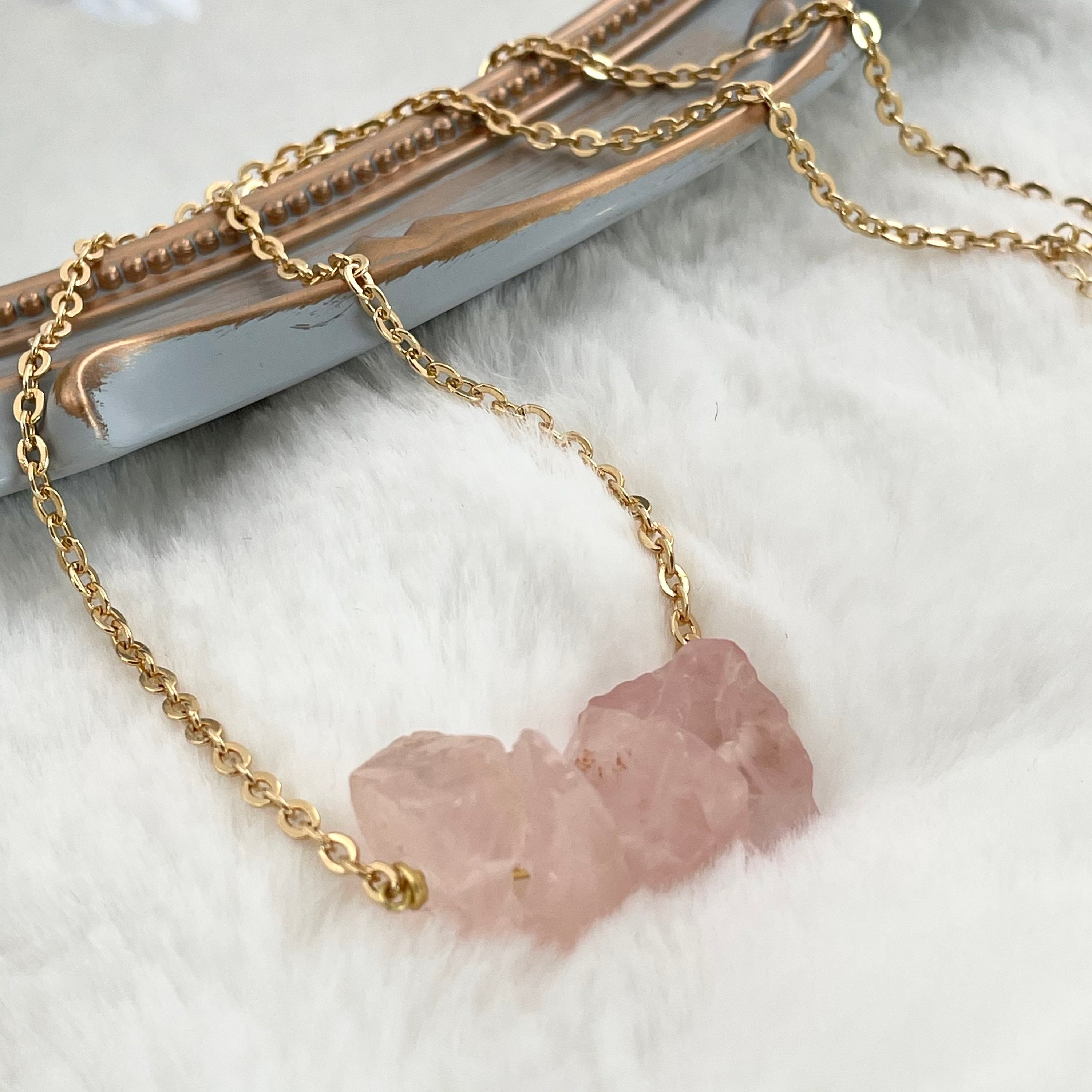 Raw Rose Quartz necklace, Genuine Rose Quartz, natural stone statement ...