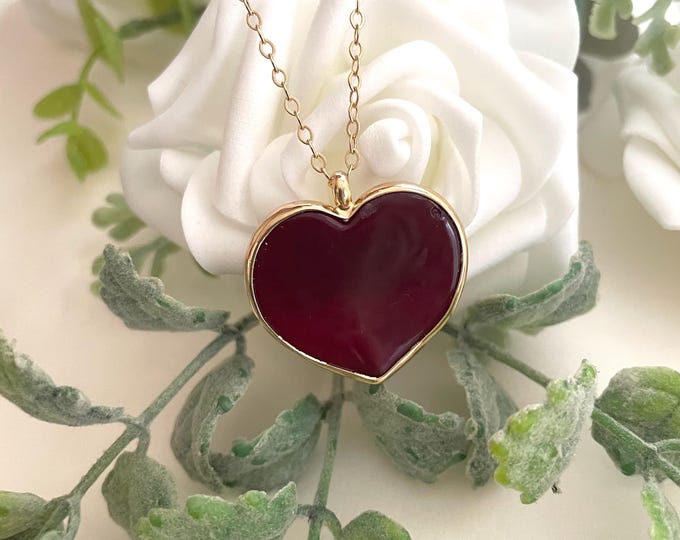 Murano Heart Pendant, Burgundy Heart Pendant Necklace, Murano Glass Jewelry, Dainty Red Heart Pendant, Red Heart Necklace,