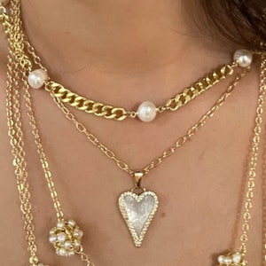 Dainty Heart Necklace, Pearl Heart necklace, gold plated heart necklace, gold short necklace, will you be my bridesmaid gift, gift for her