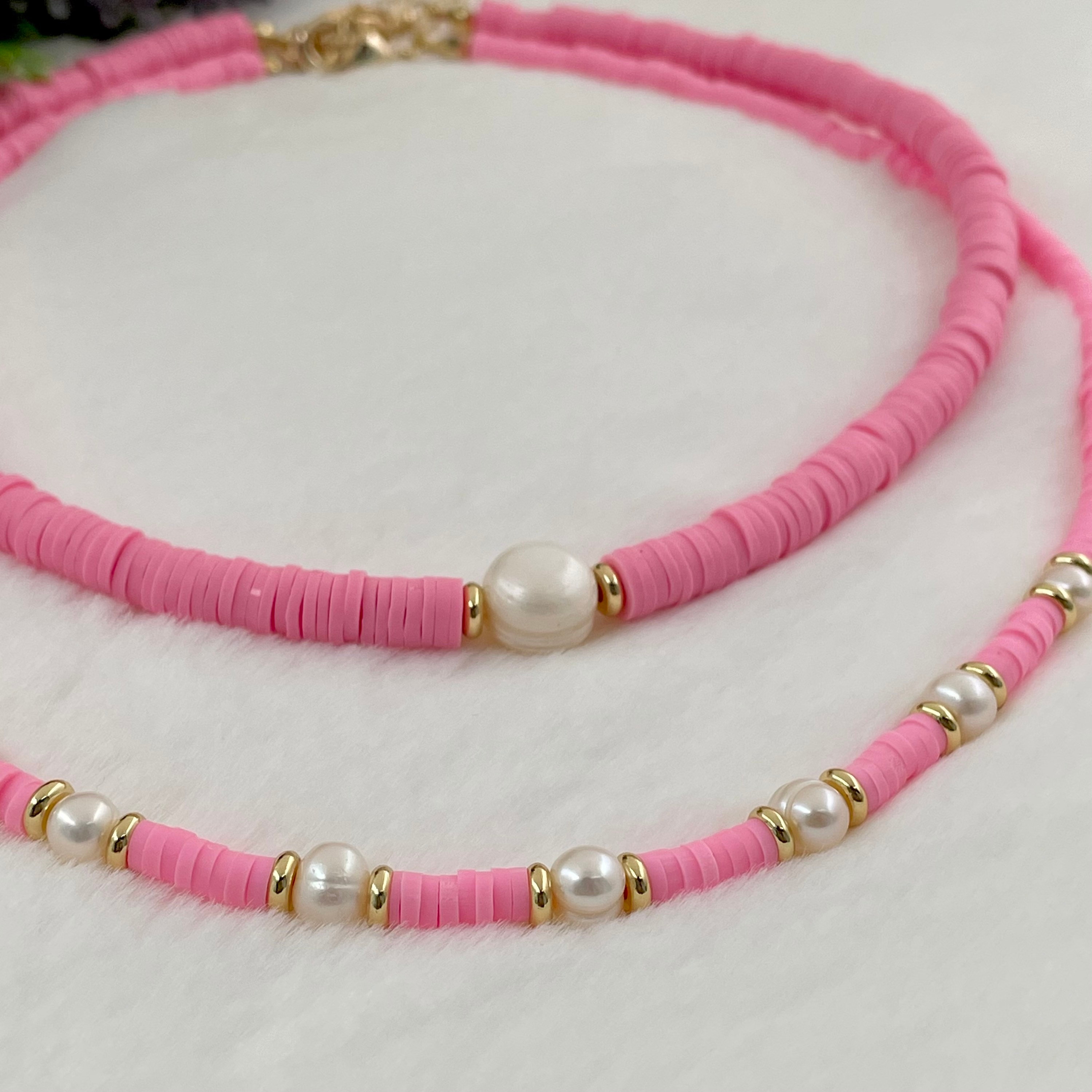 Light Pink Disc African Paper Bead Necklace - Yours-N-Mine Design