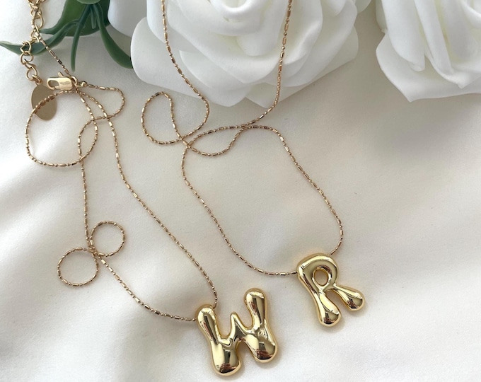 Bubble letter necklace, gold bubble letter necklace, chunky letter necklace, gold letter necklace, bubble letter pendant necklace