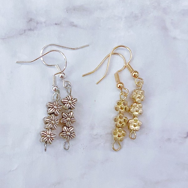 Gold OR Silver Triple Drop Flower Earrings