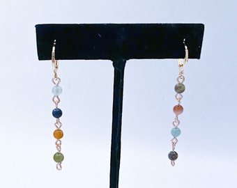 Silver OR Gold Mixed Gemstone Dangle Huggies