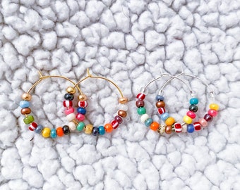 Silver or Gold Colorful Seed Bead Hoops