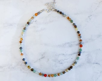 Mixed Gemstone Silver OR Gold Beaded Choker