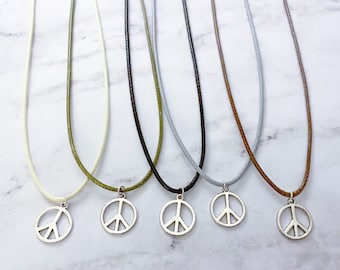 Waxed Silver Peace Sign Necklace