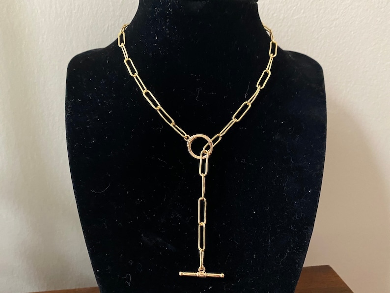 18K Gold Plated Toggle Clasp Paperclip Choker image 1