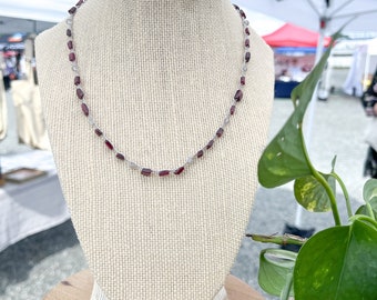 Garnet & Labradorite Crocheted Necklace