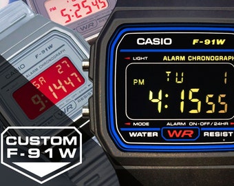 Casio F-91W - Customize Your Own Modded F91W! Choose Negative / Positive, Display Color & Any Model F91 - Red Blue Purple Pink Green Orange