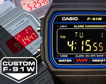 Casio F-91W - Customize Your Own Modded F91W! Choose Negative / Positive, Display Color & Any Model F91 - Red Blue Purple Pink Green Orange