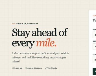 Car Maintenance Planner HTML App, Vehicle Service Schedule