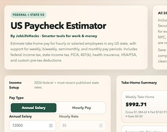 US Paycheck Calculator | All 50 States, Federal, State Tax (Digital Download)