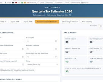 2026 Quarterly Tax Estimates Tracker (Digital Download)