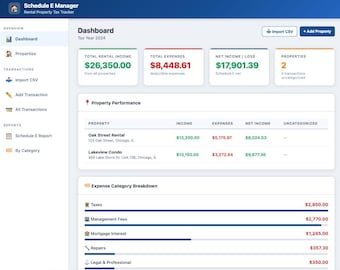 Schedule E Rental Property Tax Tool Landlord Expense Tracker Digital Download