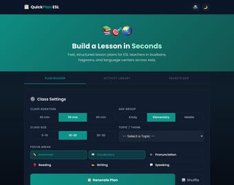 ESL Lesson Planner Tool | Interactive Games, Templates Digital Download