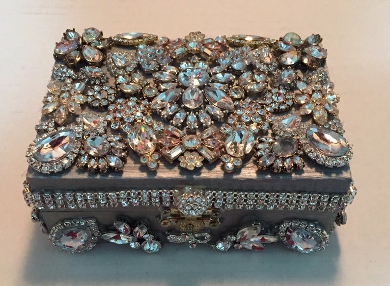 Silver Wooden Box Covered with Rhinestone Jewelry Etsy