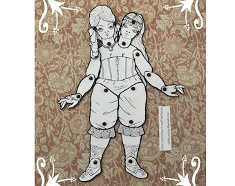 do druku DIY ruchoma papierowa lalka - wiktoriańskie bliźnięta syjamskie