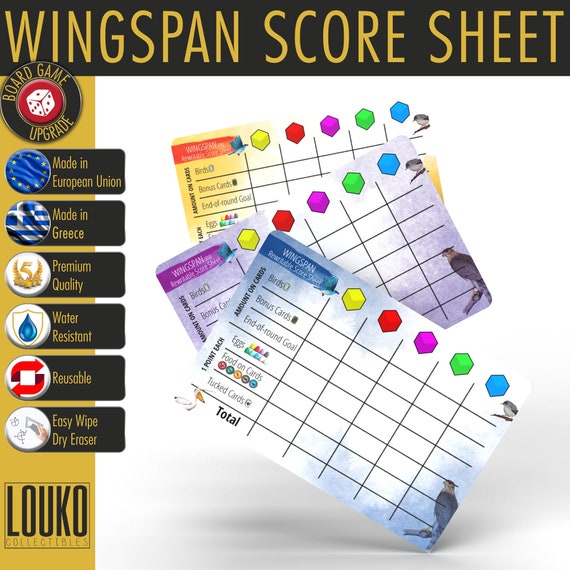 Upgrade Wingspan Score Sheet for Core European & Oceania Etsy