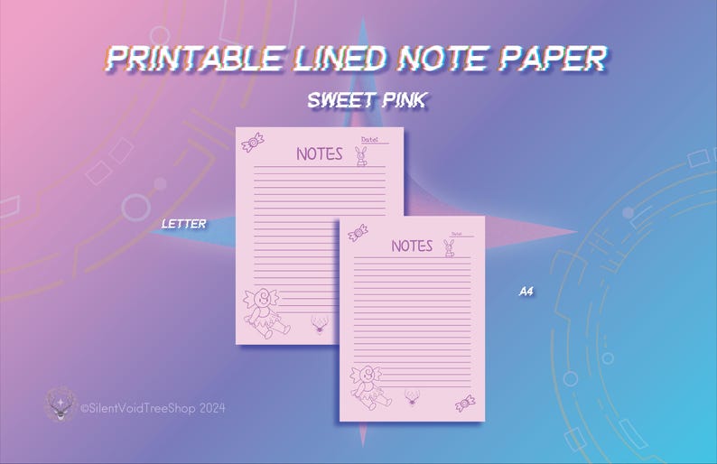 Individual Lined Note Sheet | Printable Stationery | Sweet Pink Design ...