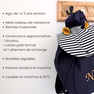 Personalized Toddler Backpack – Nautical Striped Kids Backpack with Embroidered Name, Preschool & Daycare Bag, Cute Custom Baby Gift image 2