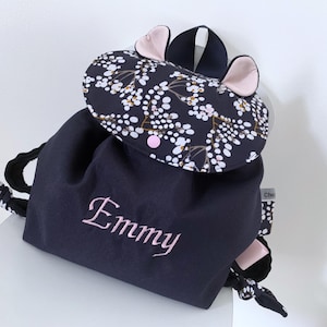 Sac à dos personnalisé pour enfant bébé bleu marine et rose, sac pour la maternelle pratique et joli, cadeau anniversaire naissance baptême