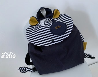 Sac à dos marin personnalisé pour enfant avec porte-clé brodé amovible