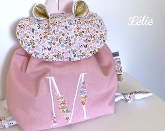 Sac à dos personnalisé pour enfant avec initiale fleurie