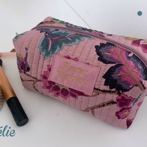 Quilted pencil case with floral pattern in watercolor spirit image 1