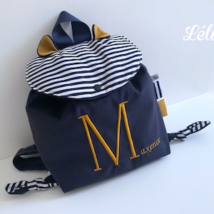Sac à dos personnalisé pour enfant, sac avec initiale, sac maternelle, cadeau enfant personnalisable, sac à rayures, thème de la mer