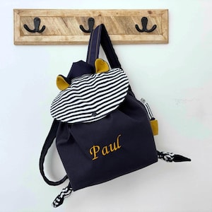 Sac à dos personnalisé à rayures marine pour bébé enfant, sac pour les petits avec prénom brodé, sac maternelle, pour naissance anniversaire