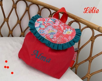 Sac à dos enfant personnalisé motifs cachemire et froufrous en gaze de coton