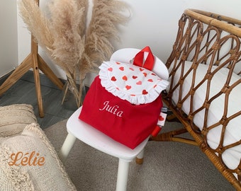 Sac à dos enfant personnalisé motifs coeur et froufrous en gaze de coton