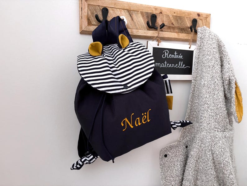 Personalized Toddler Backpack – Nautical Striped Kids Backpack with Embroidered Name, Preschool & Daycare Bag, Cute Custom Baby Gift image 3