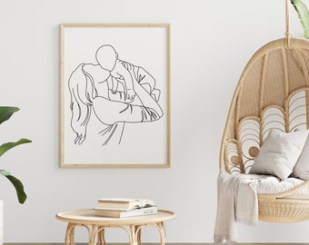 Más de 25 impresiones únicas Imprimibles modernos de arte de línea fina / Colección de galería / Parejas, Familia, Bebé, Romance, Arte lineal de decoración de pared