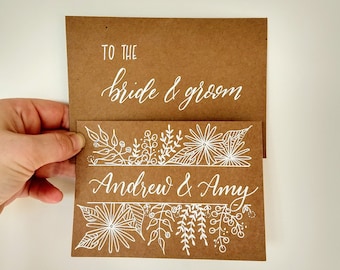 Tarjeta de boda personalizada con letras a mano