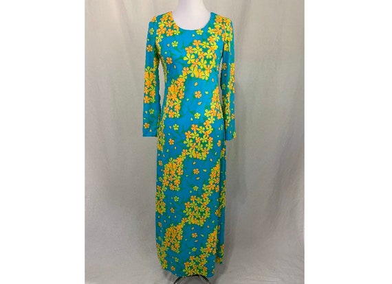 Vintage Maxi Dress Floral Nylon Beach Wear - Vanda