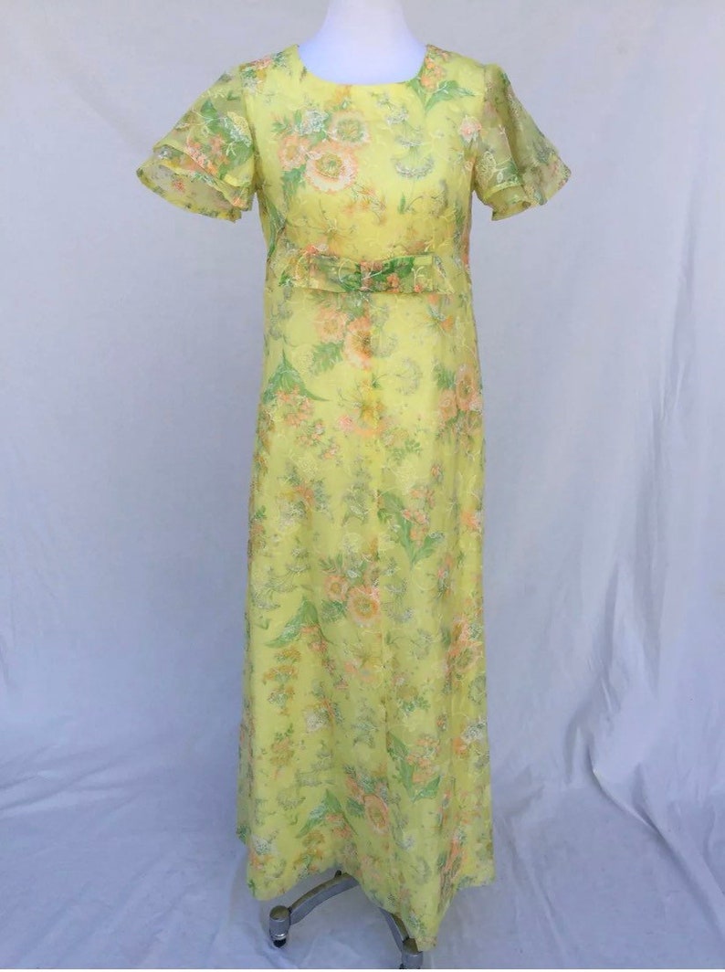 Vintage Yellow Floral Chiffon Dress - Etsy