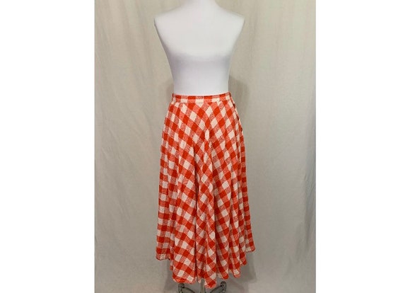 Vintage Oleg Cassini Red Gingham Full Midi Skirt