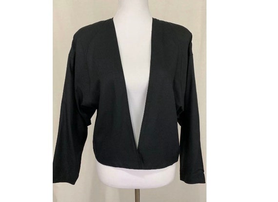 1980's Vintage Flora Kung Black Silk Jacket Oversi