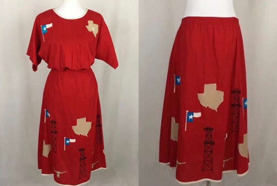 Vintage Texas Theme Skirt & Blouse Matching Set Ri