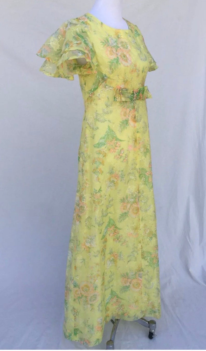 Vintage Yellow Floral Chiffon Dress - Etsy