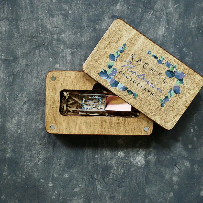 Crystal Glass USB with Wood USB Box print box