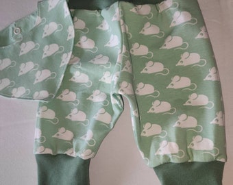 Baby-Set 50/56 Geschenkset Neugeborenes Mäuse Geschenk zur Geburt Junge Mädchen Hose und Halstuch