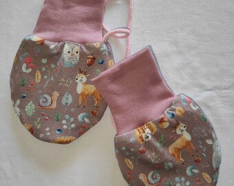 Fäustlinge 68-86 Baby-Handschuhe gefüttert für Mädchen Waldtiere altrosa Winter