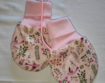 Fäustlinge 68-86 Baby-Handschuhe gefüttert für Mädchen Vintage Blumen Vögel aquarell rosa Winterhandschuhe
