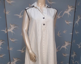 70s striped trapeze dress, Susan Small size 14 black/ ivory cotton mix summer dress